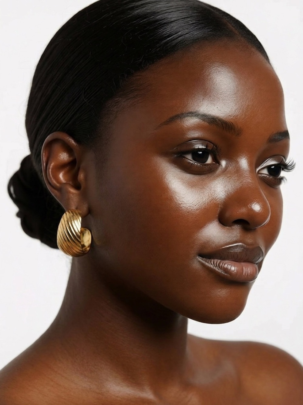 Curved Ribbed Gold Hoop Earrings for Women